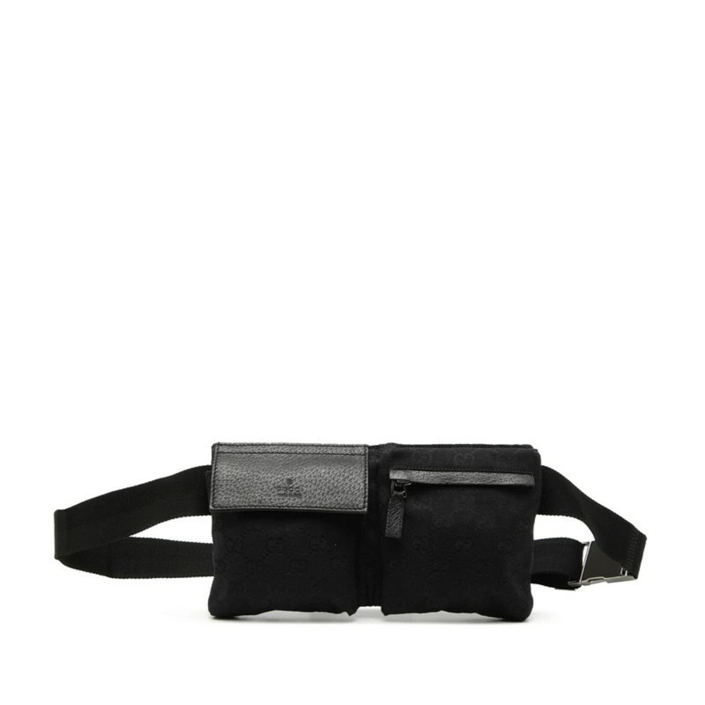 Gucci GG Canvas Body Belt Bum Crossbody Bag Waist Black Leather